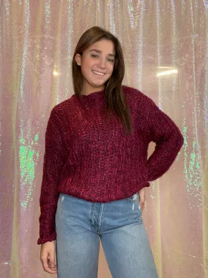 Berry Melange Chunky Knit Sweater