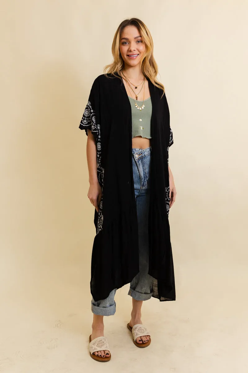 Boho Tribal Embroidered Longline Kimono