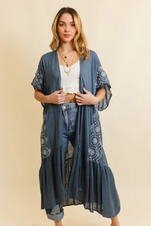 Boho Tribal Embroidered Longline Kimono