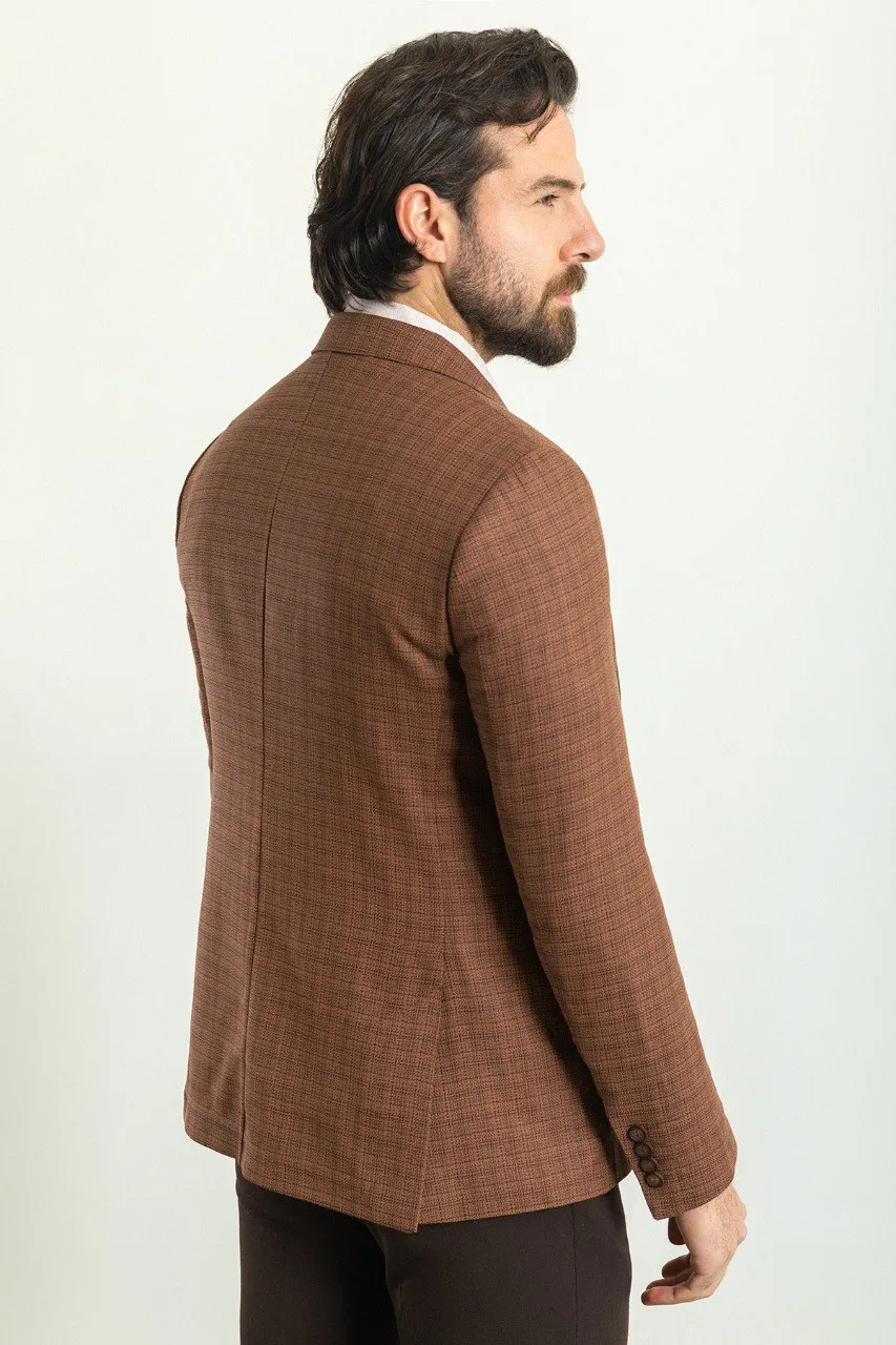 Bojoni Torretta Slim Fit Brown Plaid Blazer