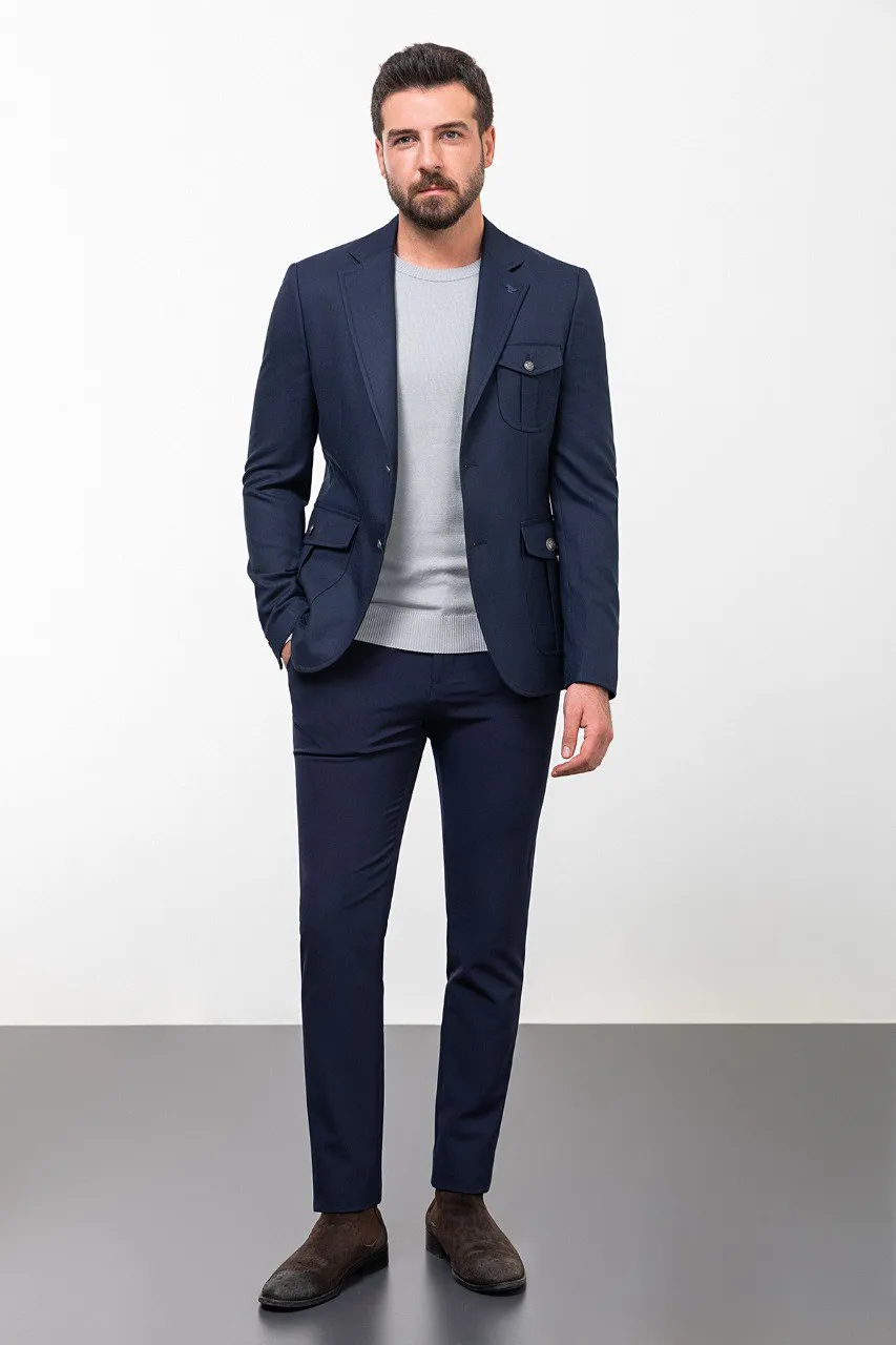 Bojoni Torretta Slim Fit Navy Blue Blazer