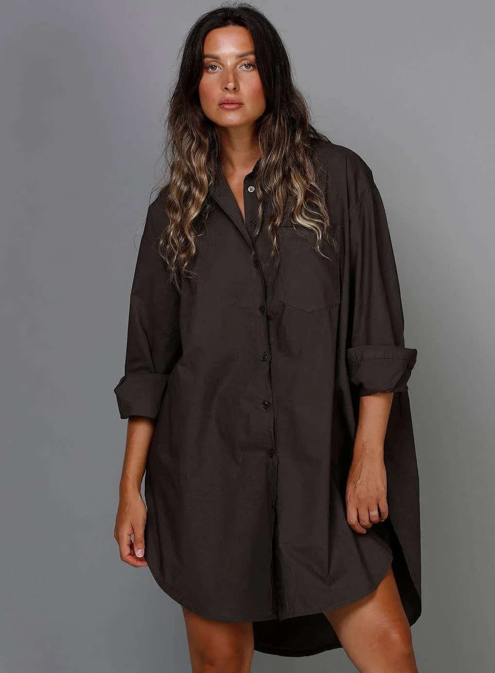 Boyfriend Oversized Cotton Shirt - Chocolate