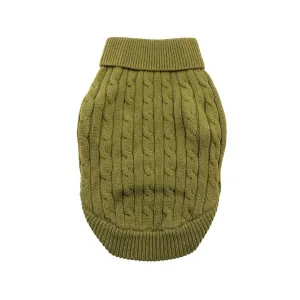 Cable Knit Dog Sweater in Herb Green