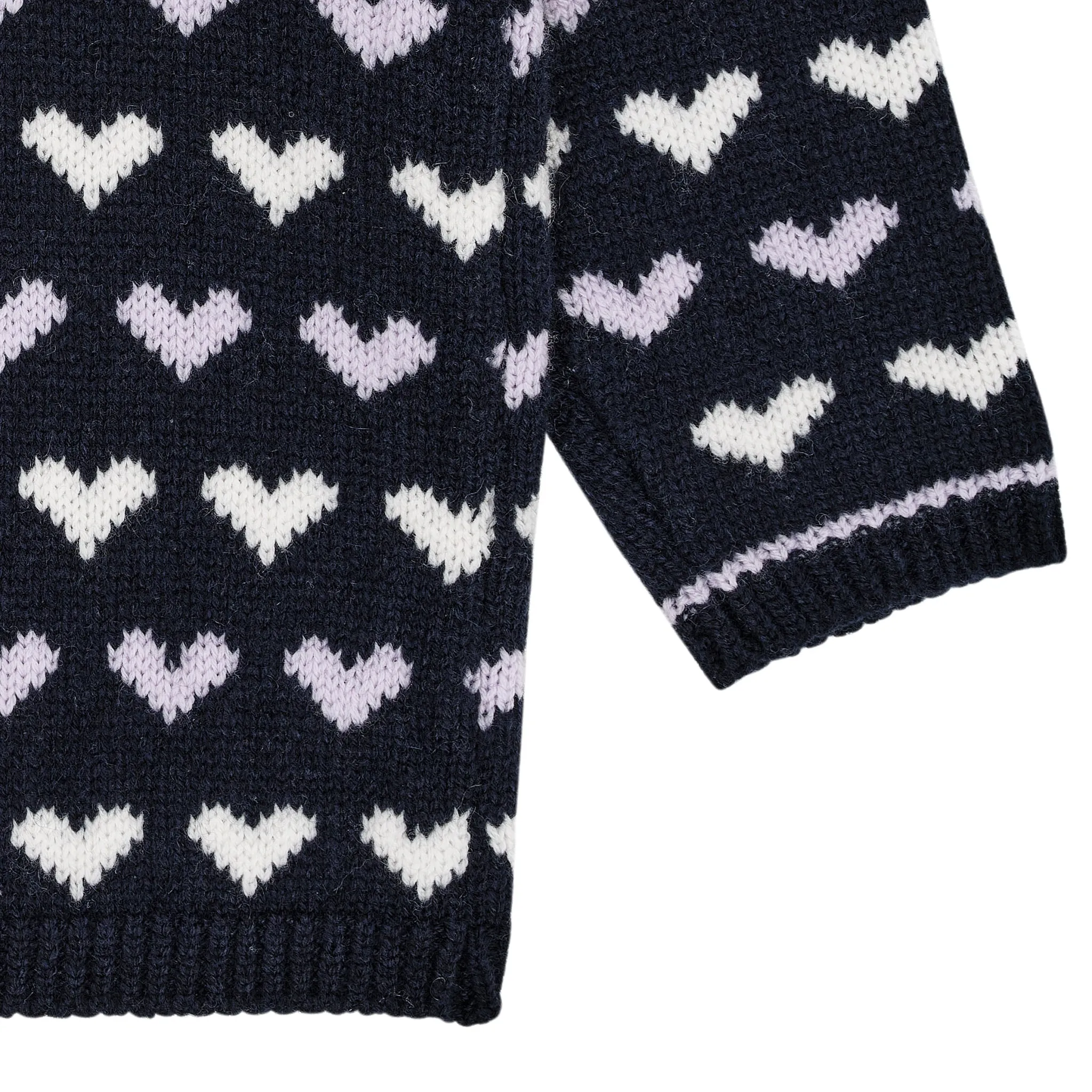 CASHMERE CARDIGAN W. HEARTS - NAVY/LAVENDER COMBI