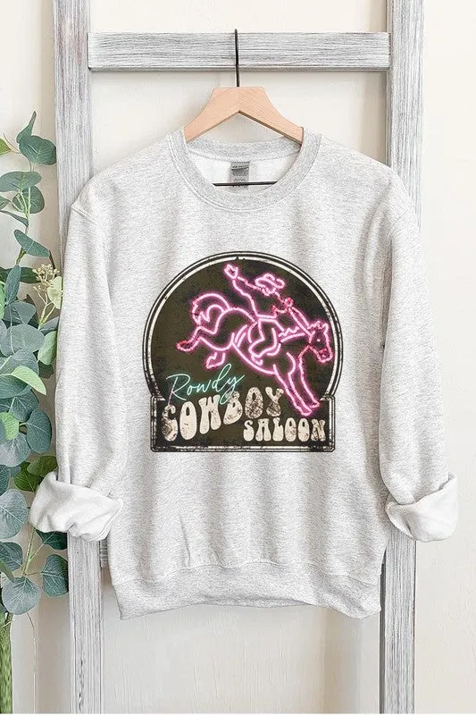 Cowboy Saloon Neon Sign Graphic Fleece Sweatshirt