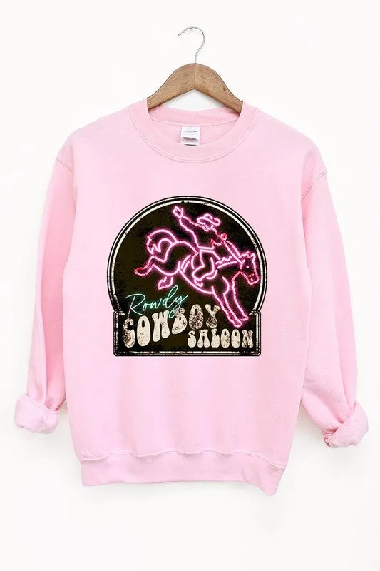 Cowboy Saloon Neon Sign Graphic Fleece Sweatshirt