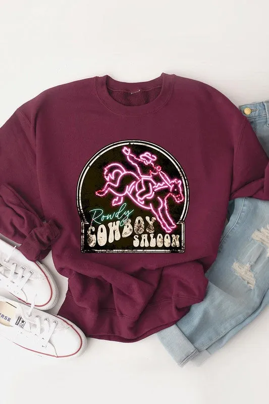 Cowboy Saloon Neon Sign Graphic Fleece Sweatshirt