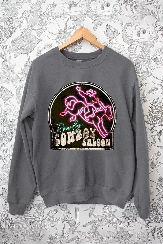 Cowboy Saloon Neon Sign Graphic Fleece Sweatshirt