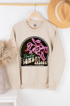 Cowboy Saloon Neon Sign Graphic Fleece Sweatshirt