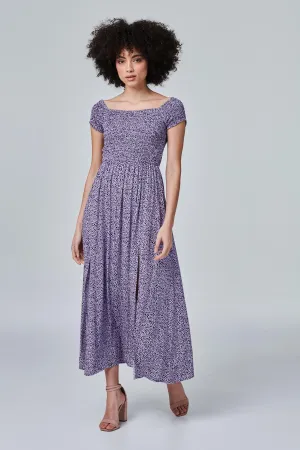 Ditsy Print Smocked Maxi Dress