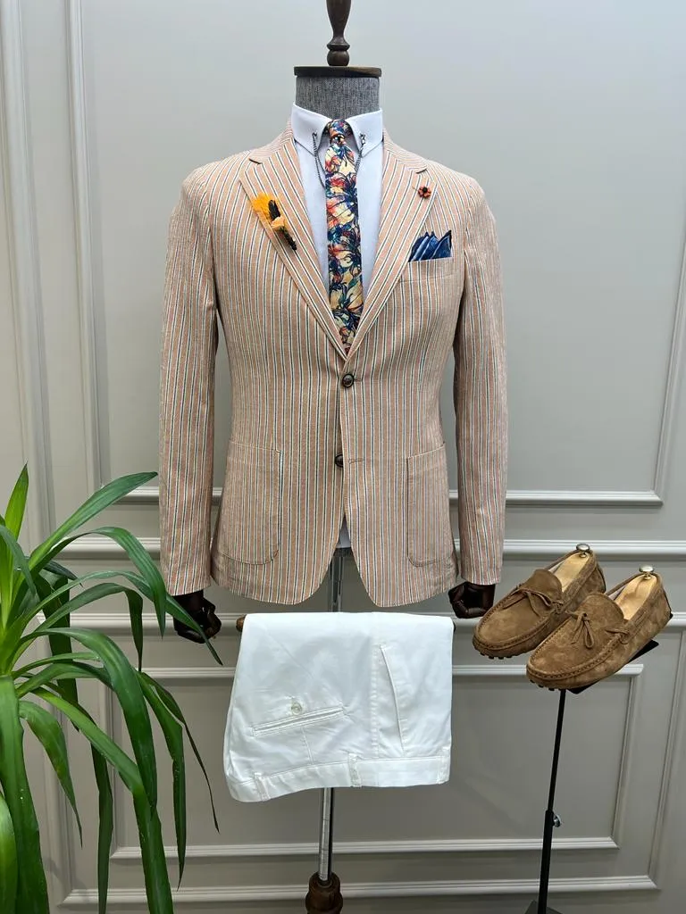 Giovanni Mannelli Slim Fit Striped Camel Blazer