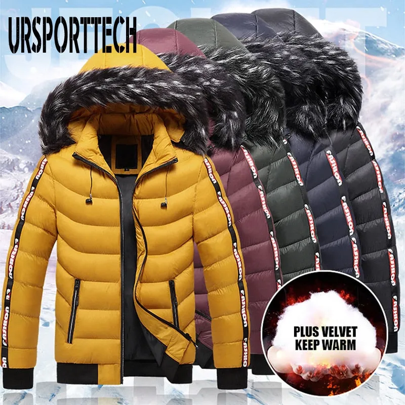 Hooded Fur Collar Windproof Men's Jacket to 5X Big & Tall