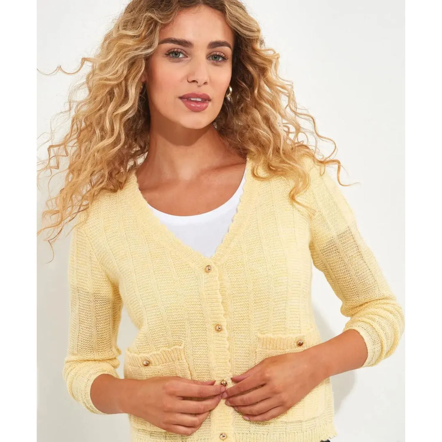 Joe Browns 12 Yellow Lula V-Neck Cardigan