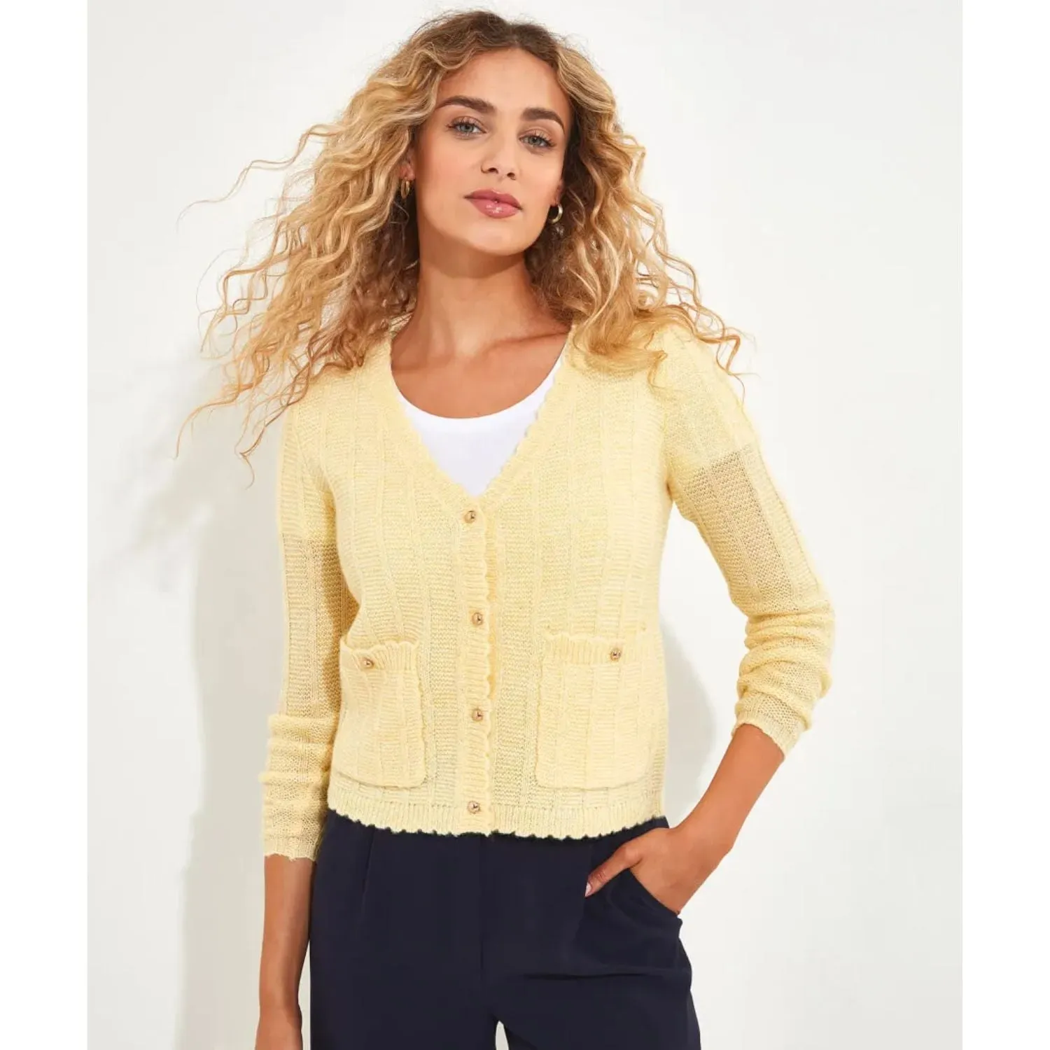 Joe Browns 12 Yellow Lula V-Neck Cardigan