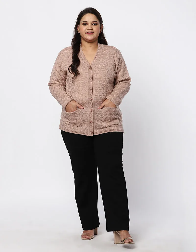 Knitted Plus Size Sweater for Women with Front Button