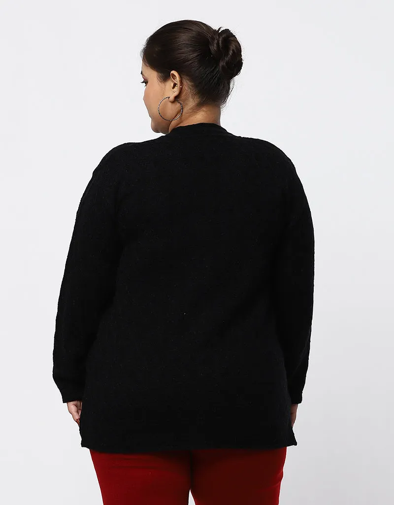 Knitted Plus Size Sweater for Women with Front Button