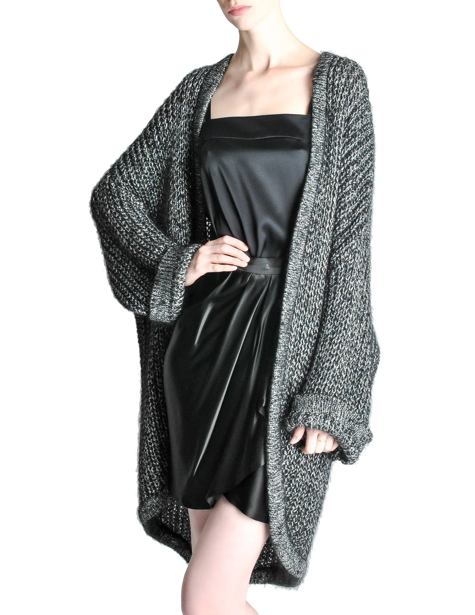 Krizia Vintage Black and Silver Oversized Cardigan