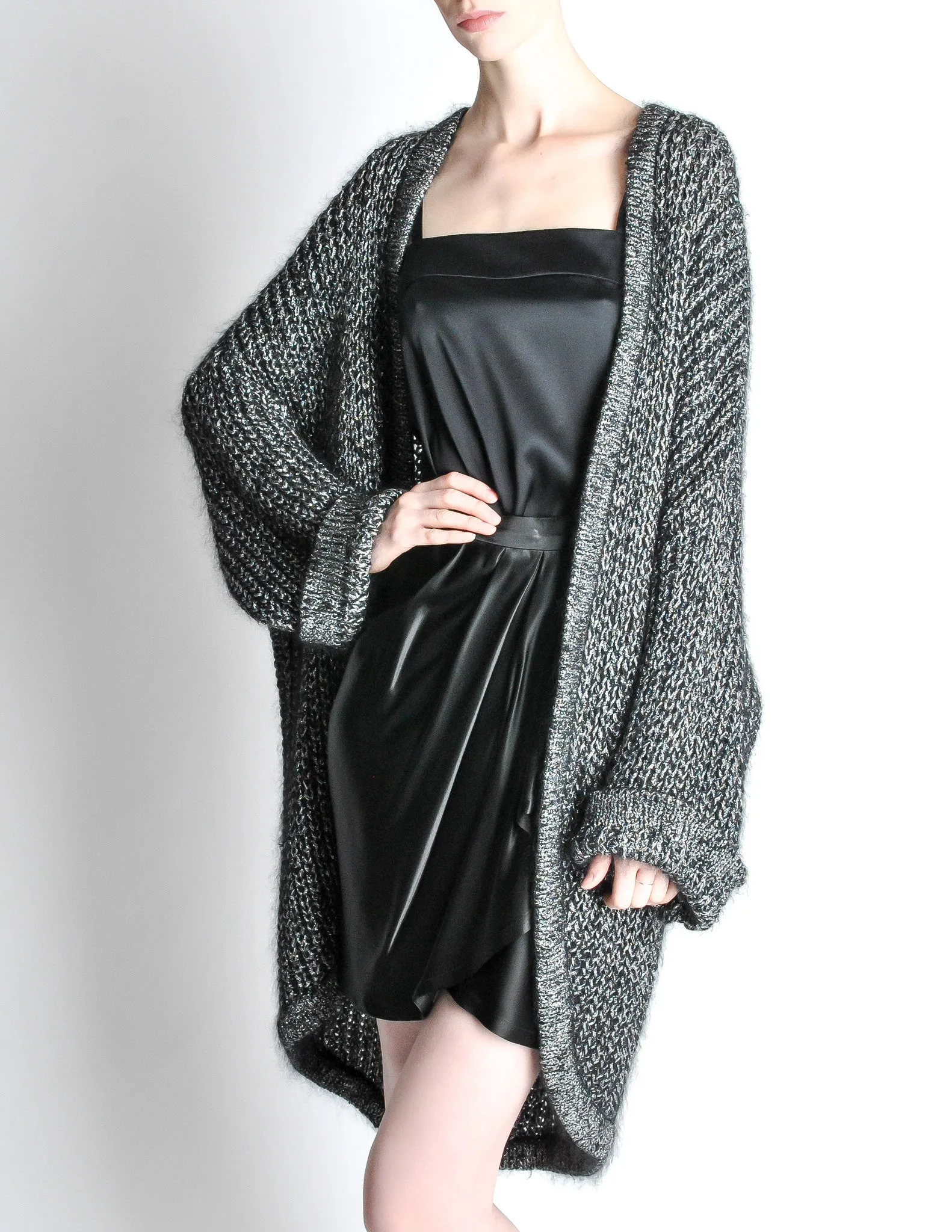 Krizia Vintage Black and Silver Oversized Cardigan