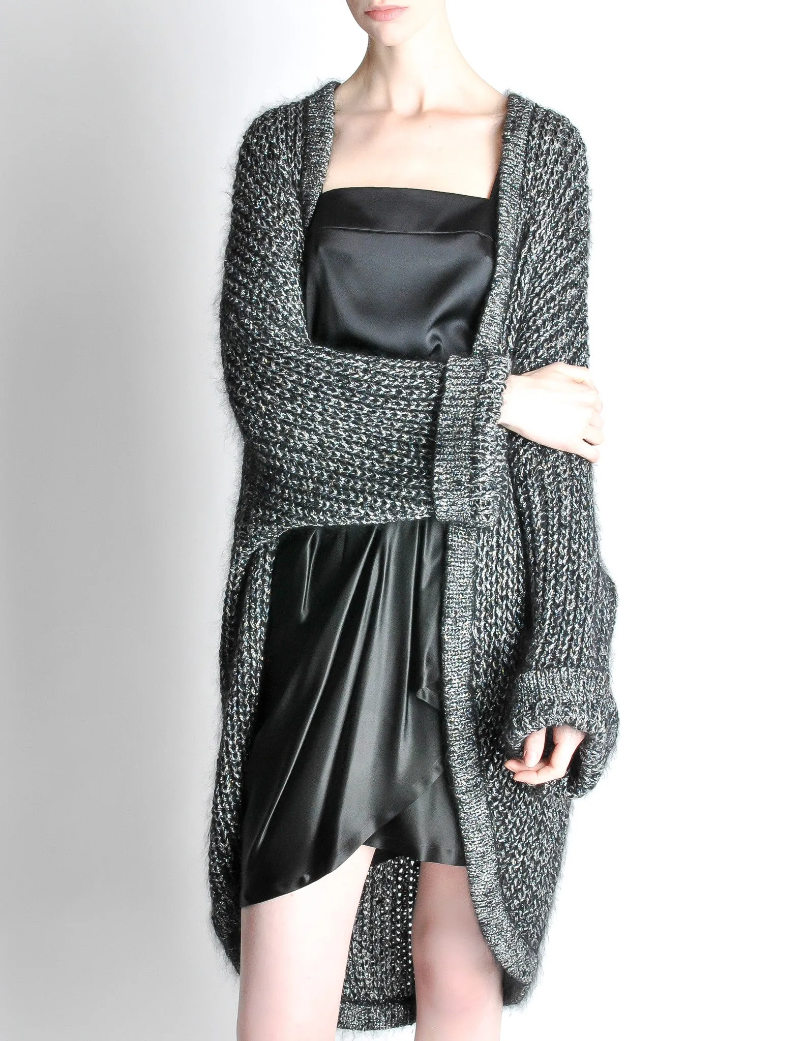 Krizia Vintage Black and Silver Oversized Cardigan