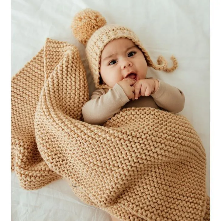 Latte Garter Stitch Knit Blanket for Babies