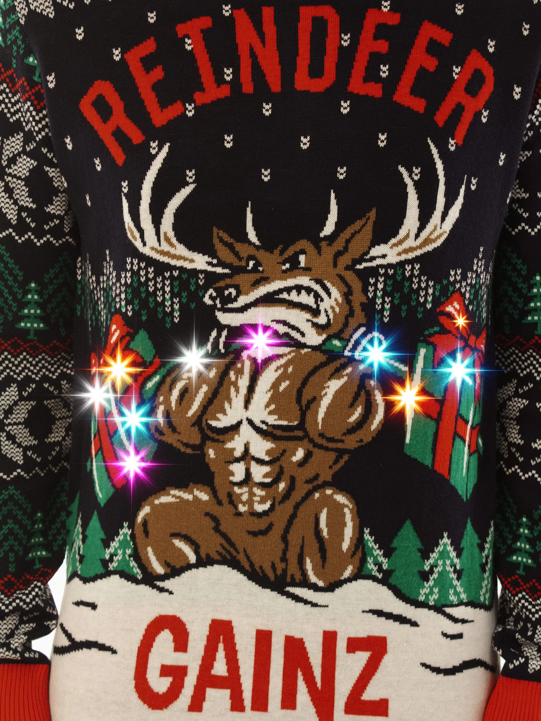 LIGHT UP -Reindeer Gainz | Ugly Christmas Sweater For Men & Women | Unisex Sizing