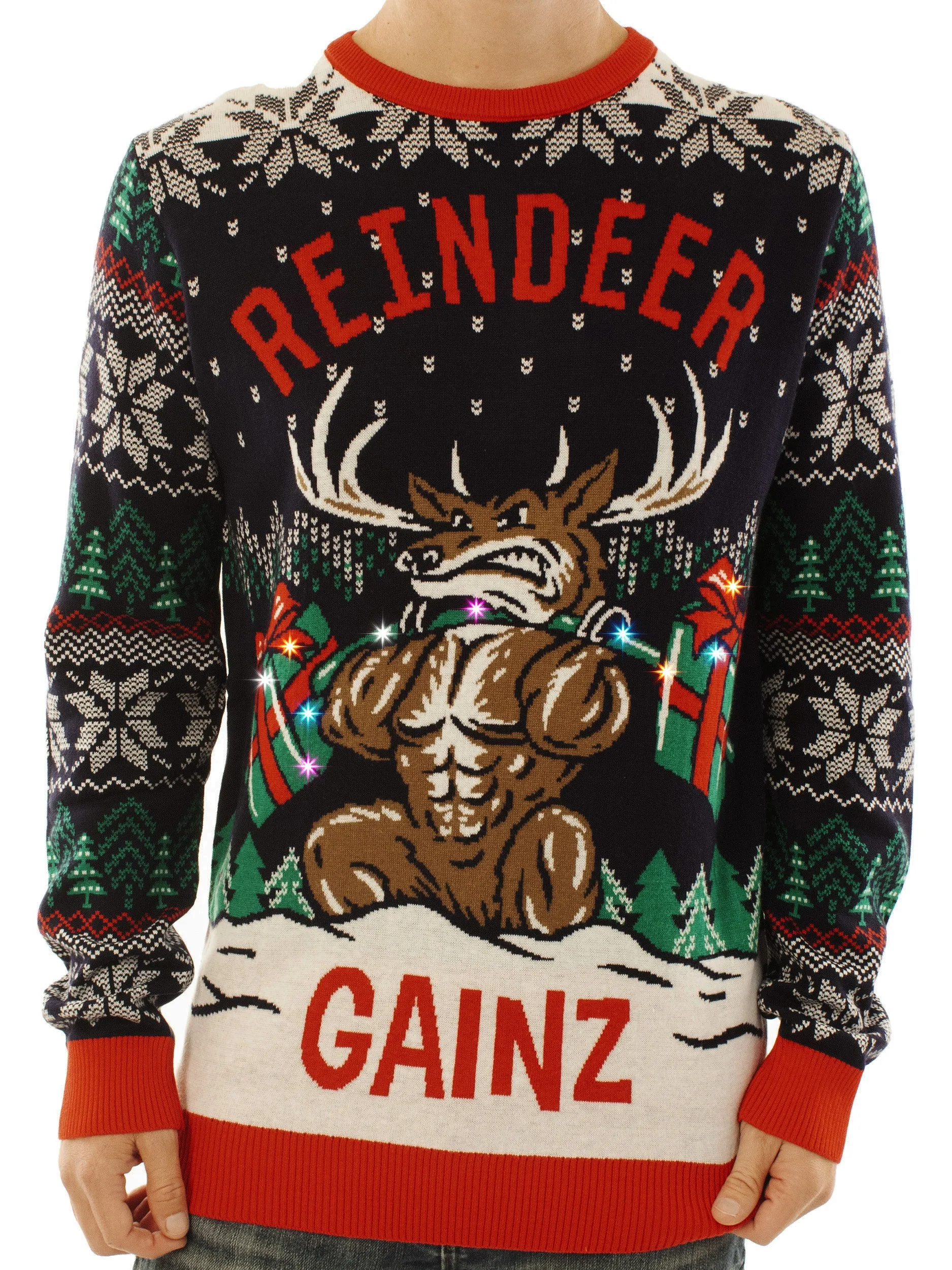 LIGHT UP -Reindeer Gainz | Ugly Christmas Sweater For Men & Women | Unisex Sizing