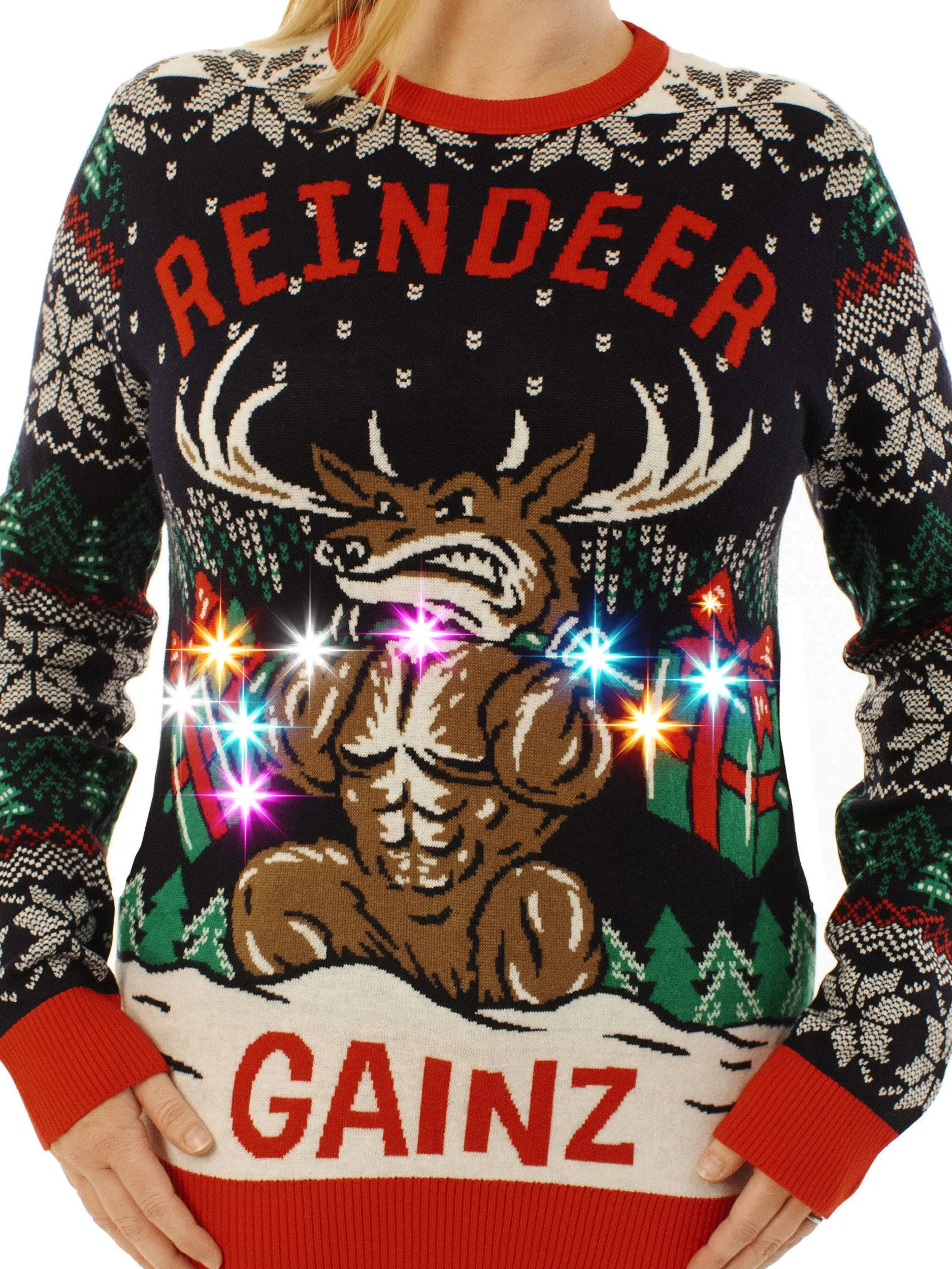 LIGHT UP -Reindeer Gainz | Ugly Christmas Sweater For Men & Women | Unisex Sizing