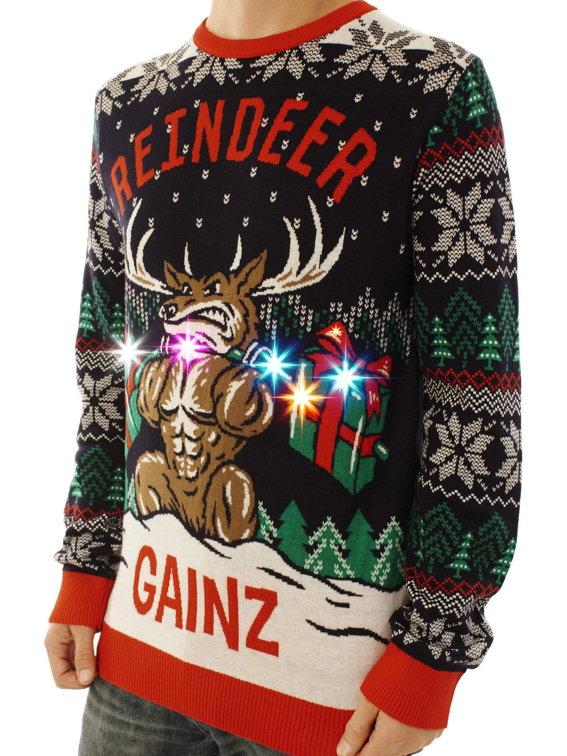 LIGHT UP -Reindeer Gainz | Ugly Christmas Sweater For Men & Women | Unisex Sizing