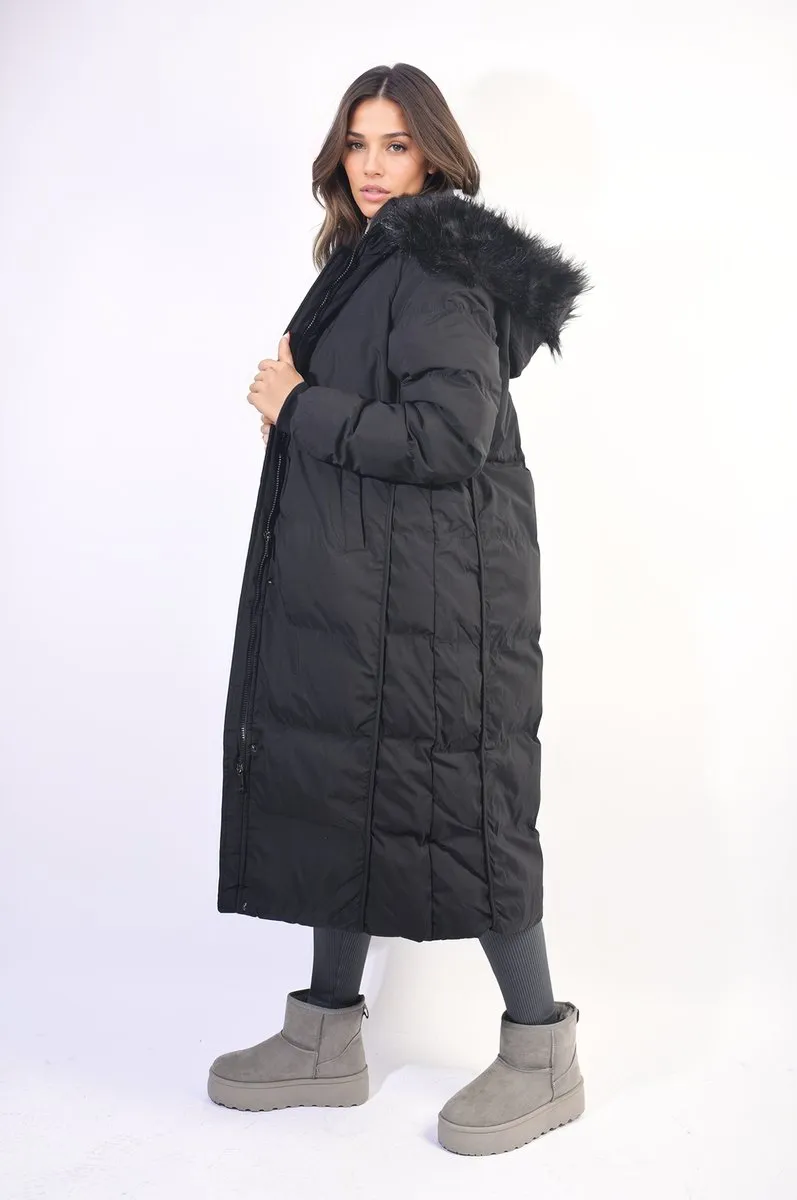 Maisie Longline Faux Fur Hooded Puffer Jacket