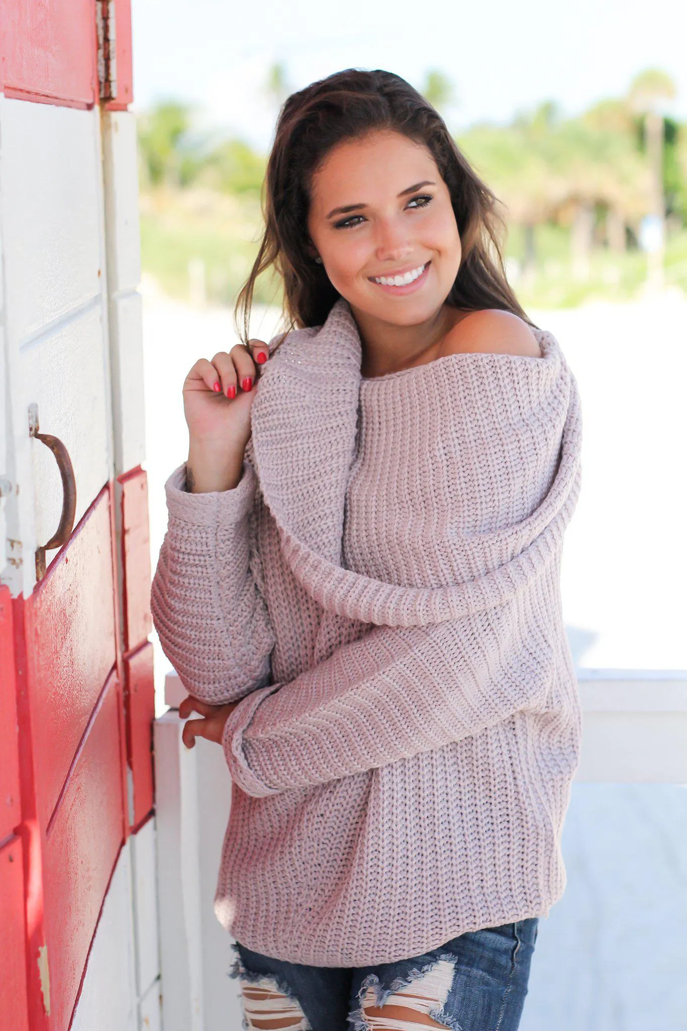 Mauve Knit Oversized Sweater