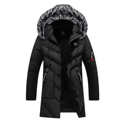 Men's Thick Fleece Winter Jacket Fashion Fur Hooded Warm Cooton Parka