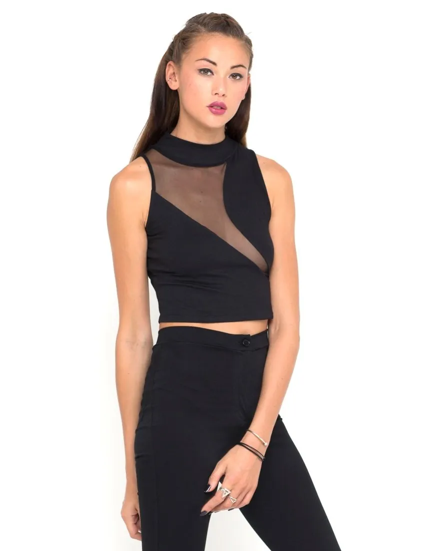 Motel Tempo Mesh Panel Crop Top in Black