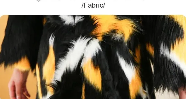 Multicolor Long Sleeve Faux Fox Fur Coat