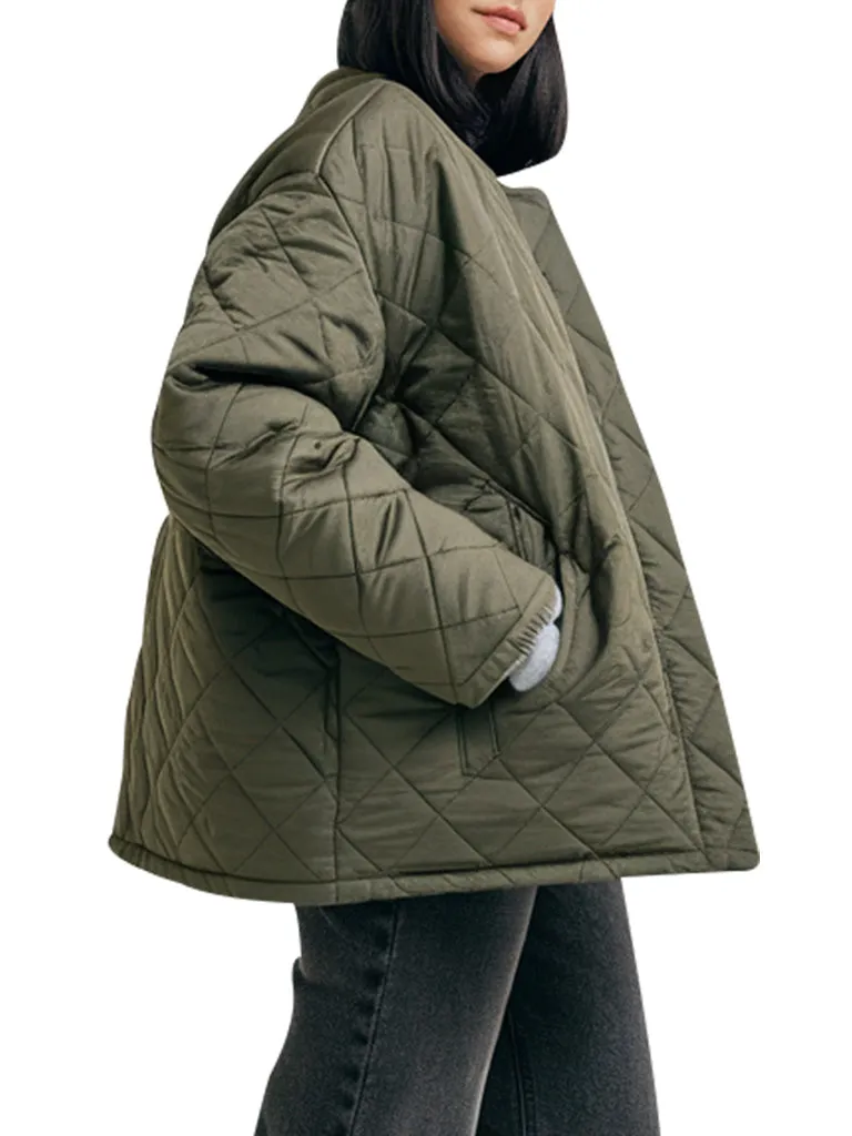 Olive Green Quilted Stylish Jacket For Women