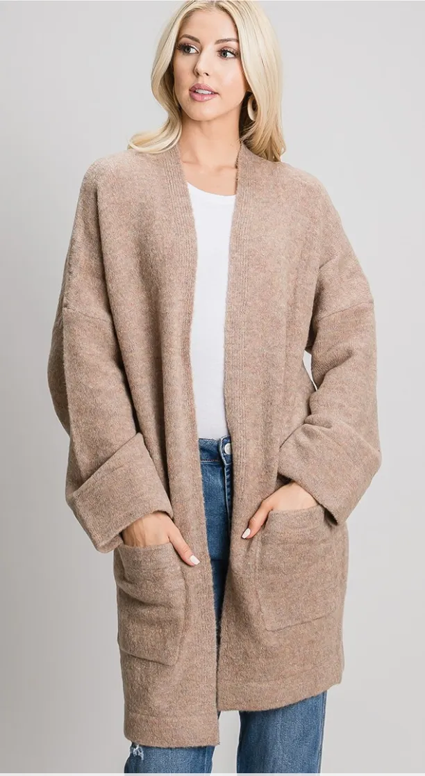 Oversized Drape Cardigan in Taupe