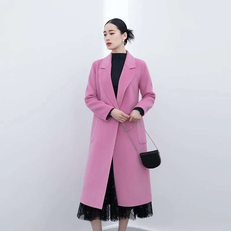 Pink Double Sided Belted Long Overcoats