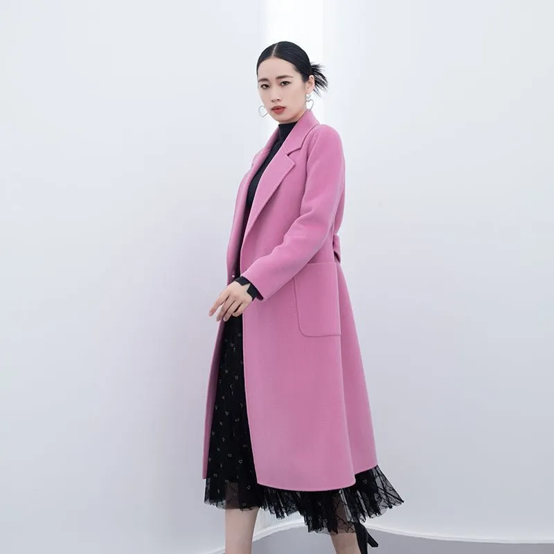 Pink Double Sided Belted Long Overcoats