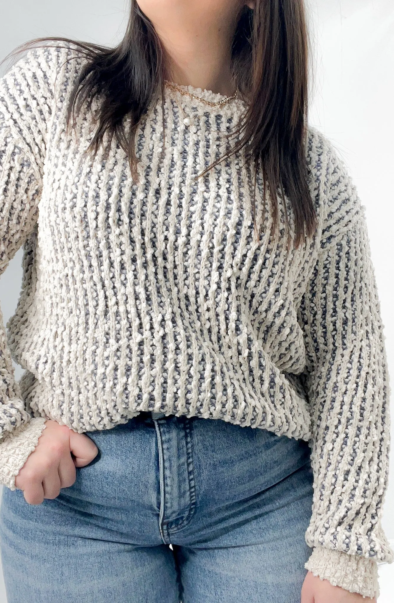 Popcorn Yarn Pullover Sweater