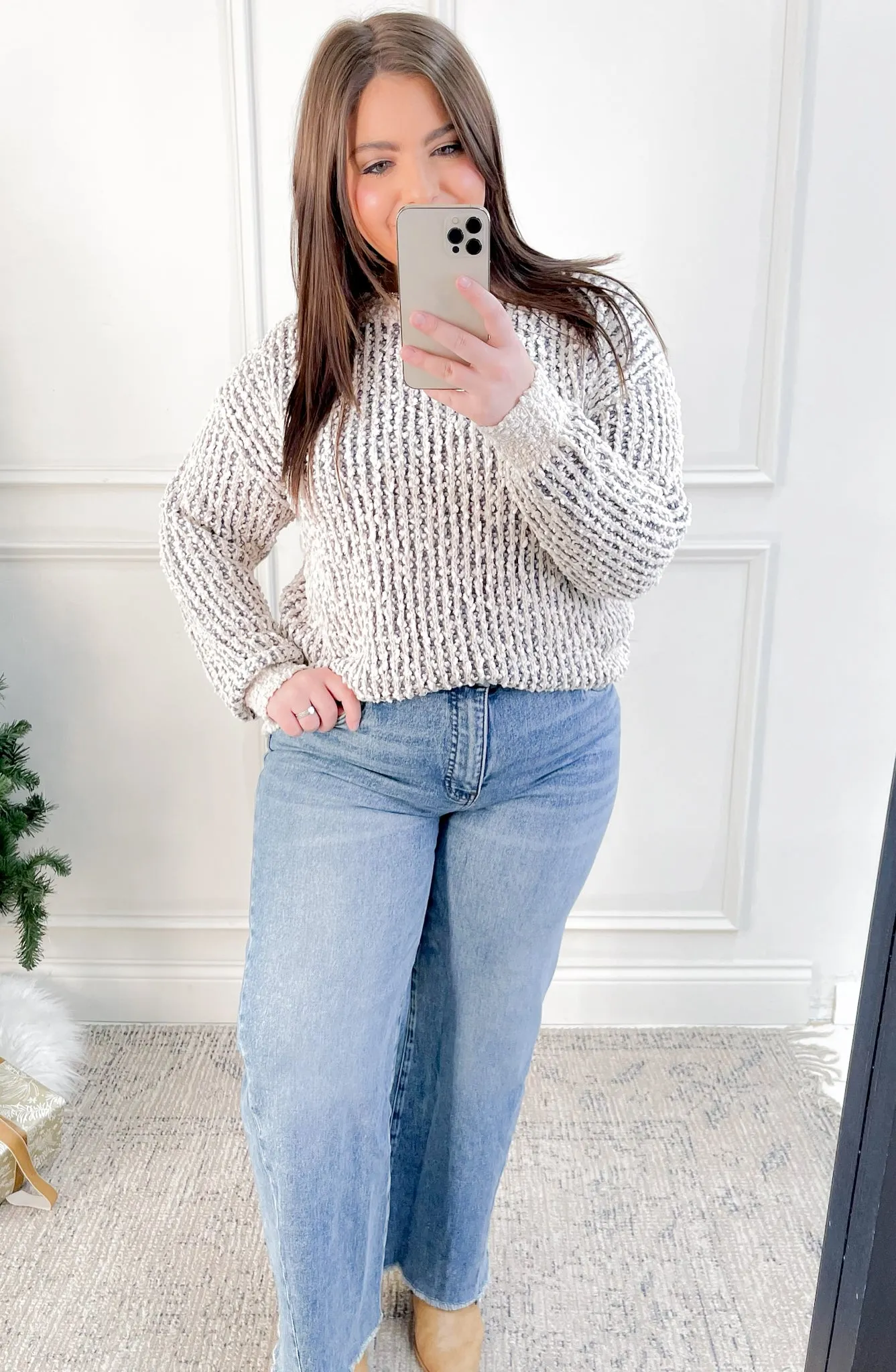 Popcorn Yarn Pullover Sweater