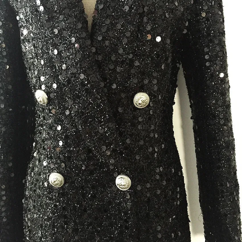 Pre Order:  Sparkling Sequined Double-Breasted Slim Blazer