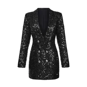 Pre Order:  Sparkling Sequined Double-Breasted Slim Blazer