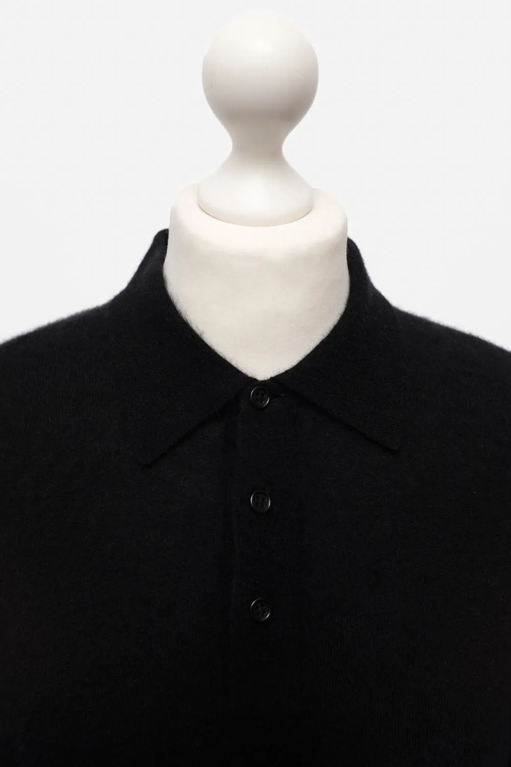 PURE CASHMERE DONNA KARAN BLACK POLO KNIT