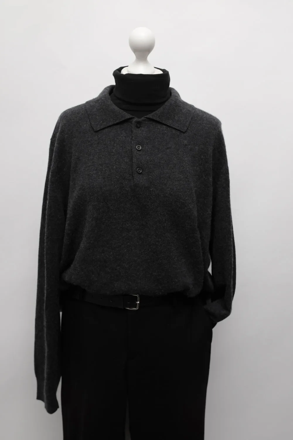 PURE CASHMERE SILK ANTHRACITE POLO KNIT