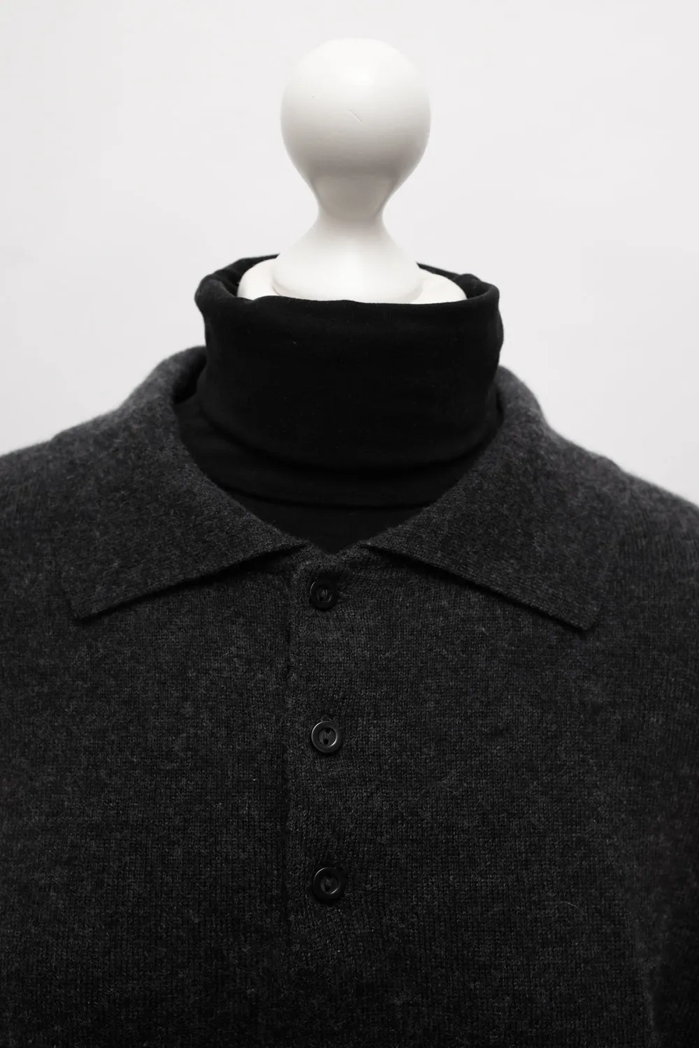 PURE CASHMERE SILK ANTHRACITE POLO KNIT