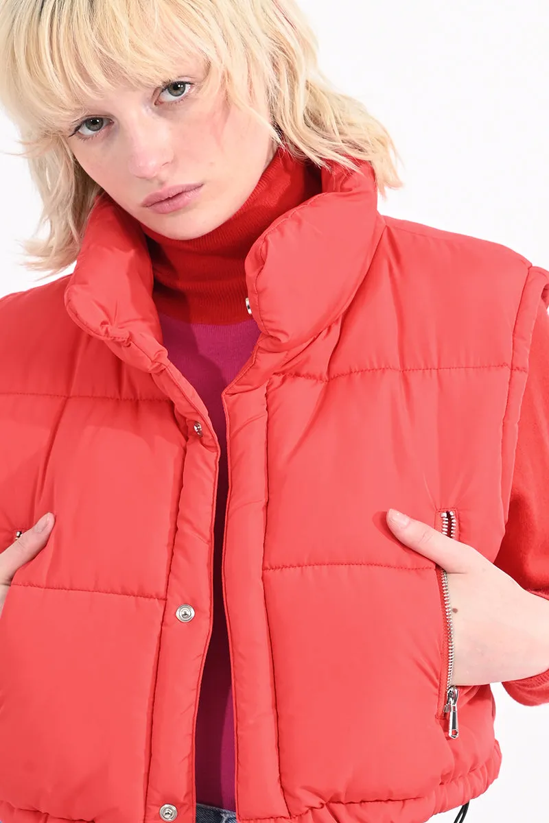 Red Half Crop Puffer Vest by Lili Sidonio