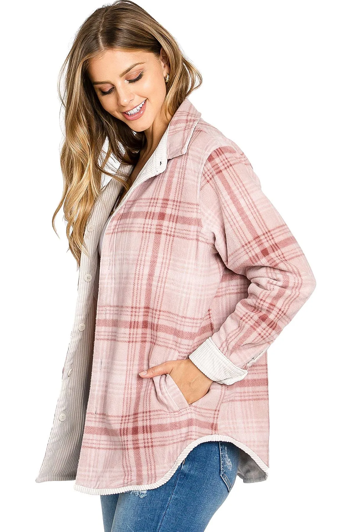 Reversible Plaid-Cord Shacket