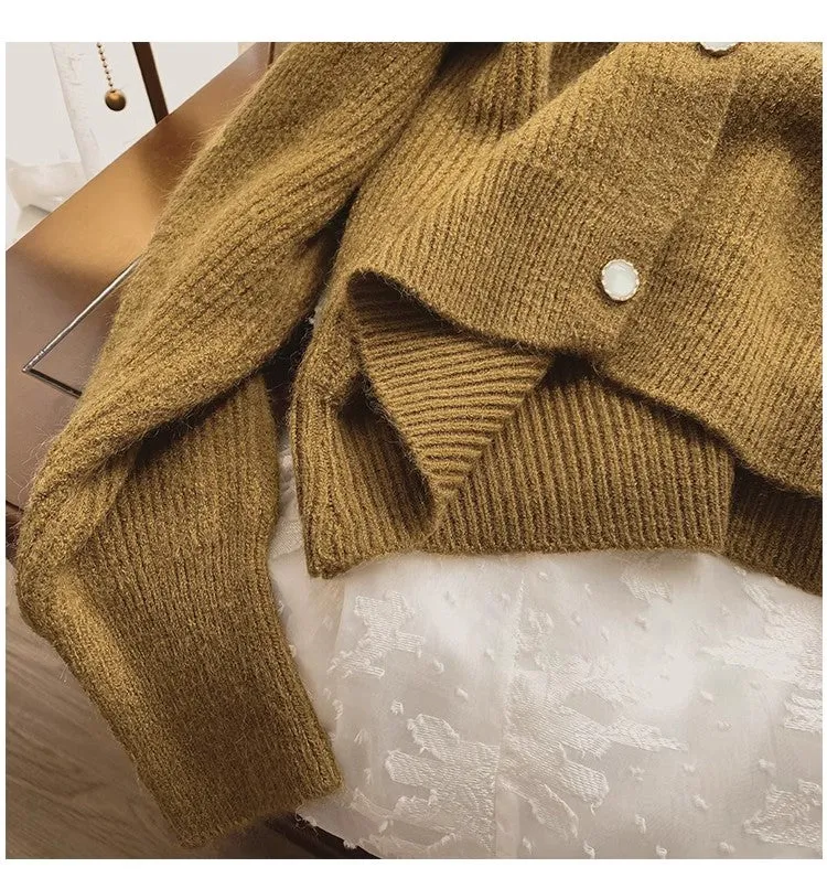 Round neck knitted cardigan for women design soft long-sleeved sweater jacket      S4914