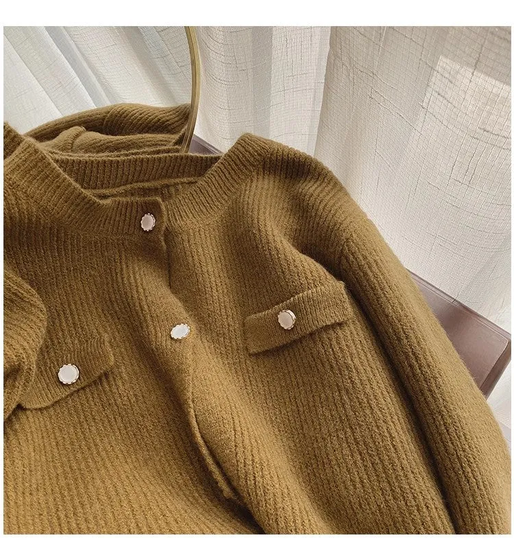 Round neck knitted cardigan for women design soft long-sleeved sweater jacket      S4914