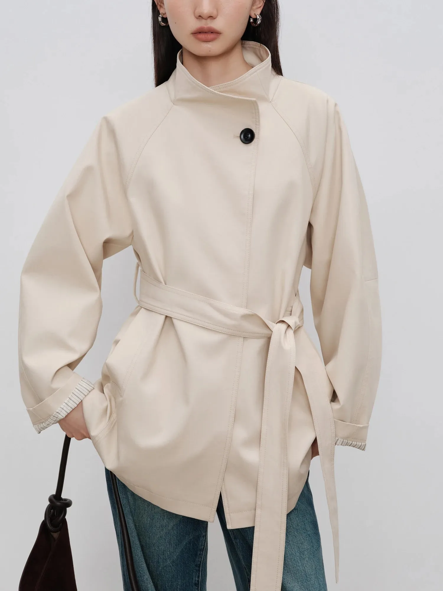 Stand Collar Khaki Mid-length Spring Autumn 2024 New Design All-match Female Stylish Coat