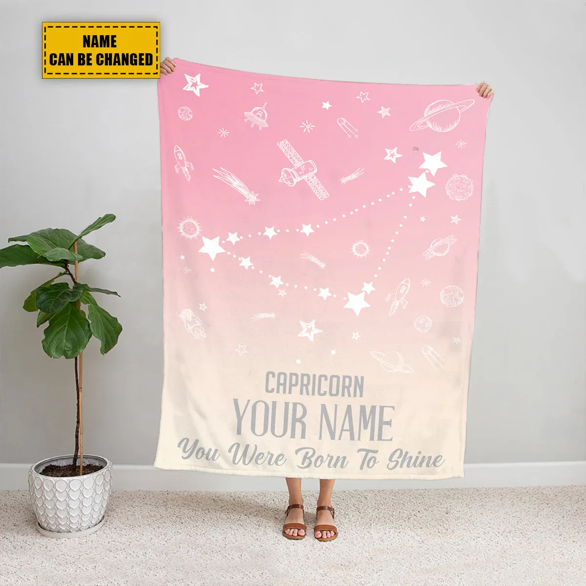 Teesdily | Capricorn Customized Fleece Blanket Constellation Blanket You Were Born To Shine Fleece Personalized Name Zodiac Blankets Astrology Gifts